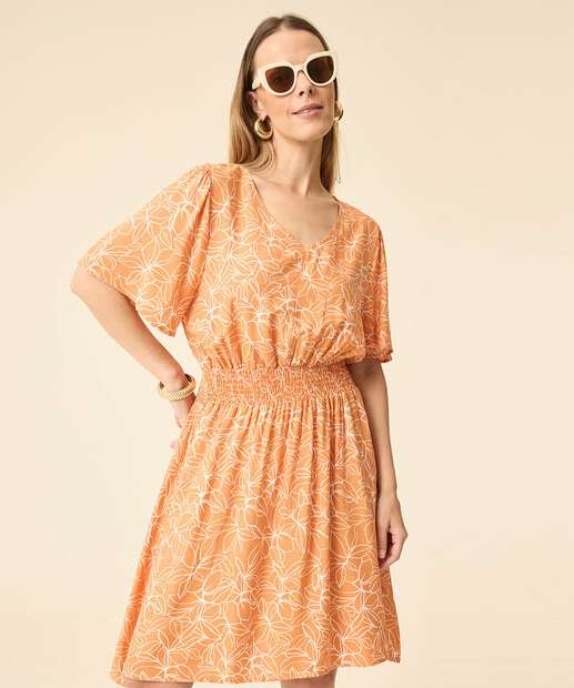 Vestido Feminino Flores Manga Curta Marisa