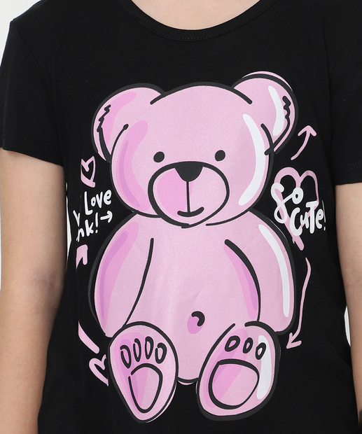 Blusa Infantil Estampa Urso Marisa Tam 4 a 10 Preto