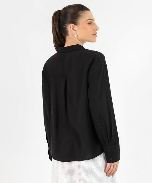 Camisa Feminina Lisa Manga Longa Marisa Preto