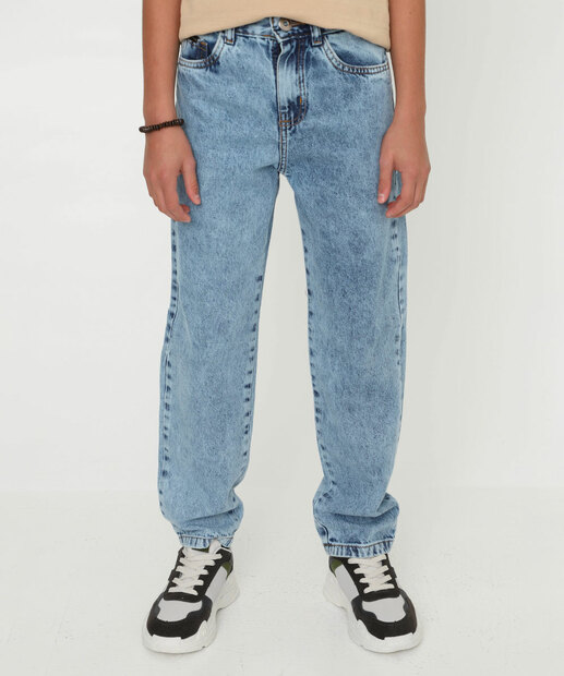 Calça Juvenil Jeans Baggy Marmorizada MR Tam 10 a 16 Azul