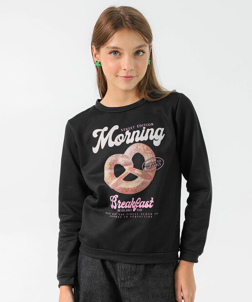 Image_ Blusão Infantil Moletom Estampado Marisa Tam 10 a 16 Preto