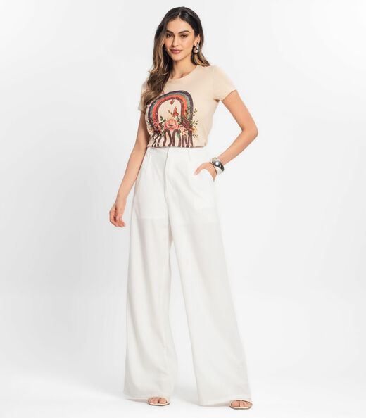 Blusa Baby Look Feminina Estampada Select Bege