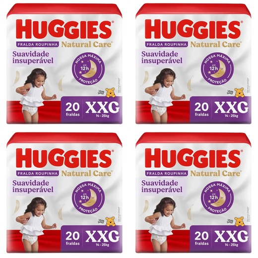 Image_Kit com 4 Unidades de Fralda Calça Huggies Natural Care Roupinha Mega XXG 20 uni