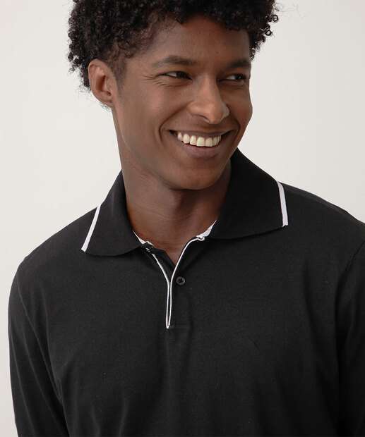 Polo Masculina Manga Curta Marisa Preto