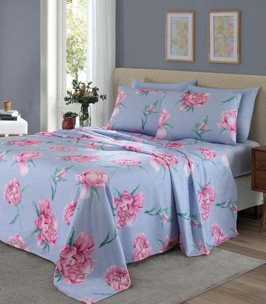 Jogo De Cama Casal Floral 200 Fios Lar E Lazer Azul