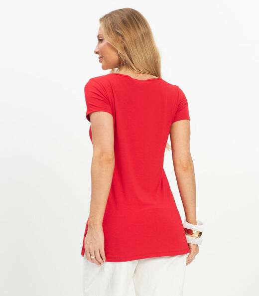 Blusa Básica Alongada Feminina Rovitex Vermelho