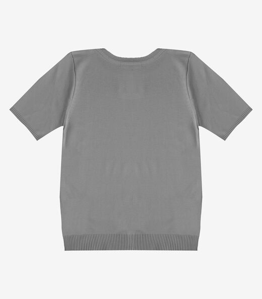 Blusa Feminina Manga Curta Lisa Em Tricot Dianna Cinza