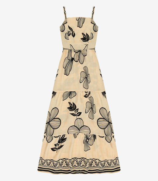 Vestido Longo Feminino Lastex Estampado Select Preto