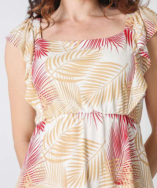 Vestido Midi Feminino Estampa Folhas Lastex Marisa