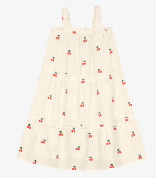 Vestido Infantil em Gaze Bordada Trick Nick Bege