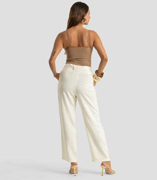 Calça Feminina Com Cinto Em Viscolinho Dianna Bege