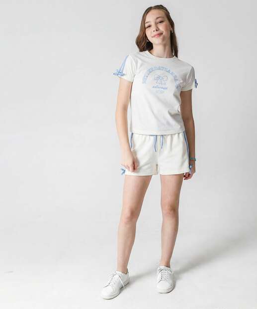 Blusa Juvenil Laço Manga Curta Marisa Tam 10 a 16 Off White