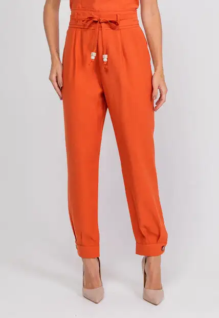 Calça de Alfaiataria com Pregas e Amarração Terracota Salvatore