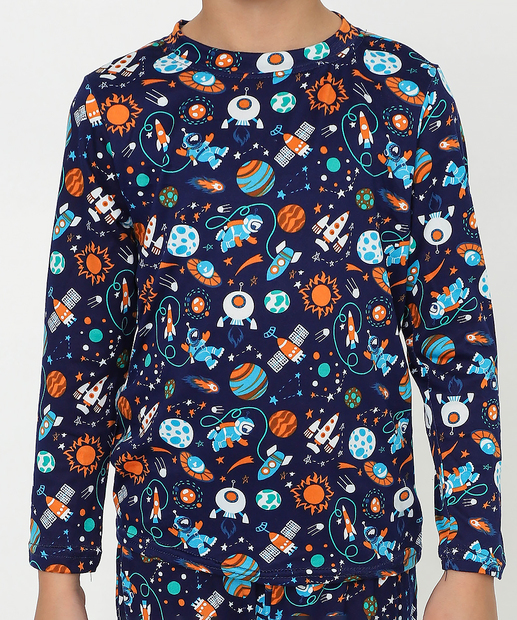 Pijama Infantil Planetas Marisa Tam 04 ao 12 Azul