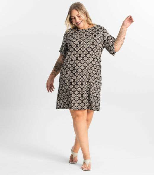 Vestido Estampado Plus Size Secret Glam Preto