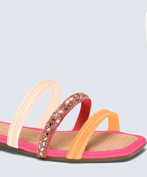 Rasteirinha Feminina Tiras Pedraria Mississipi