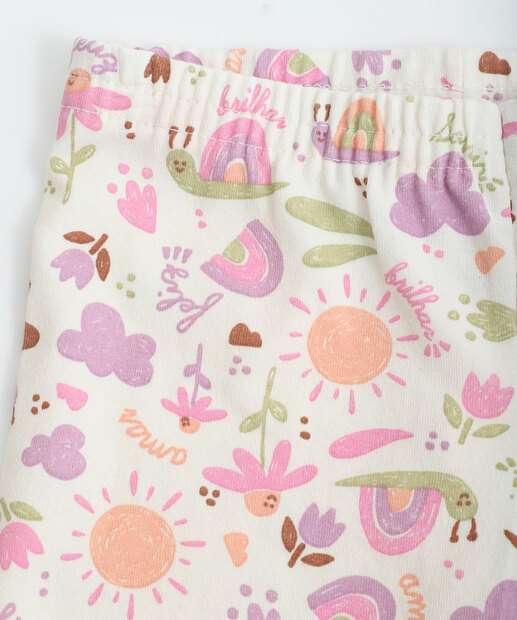 Bermuda Infantil Ciclista Floral Marisa Tam 1 a 3 Off White