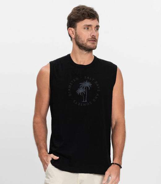 Regata Plus Masculina Malha Maquinetada Diametro Preto