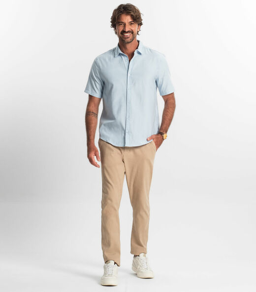 Camisa Social Masculina Manga Curta Select Azul