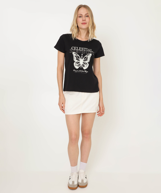 Camiseta Feminina Estampa Borboleta Marisa Preta