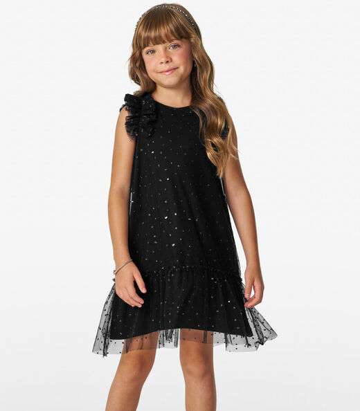 Vestido Infantil em Tule Lantejoulas Trick Nick Preto