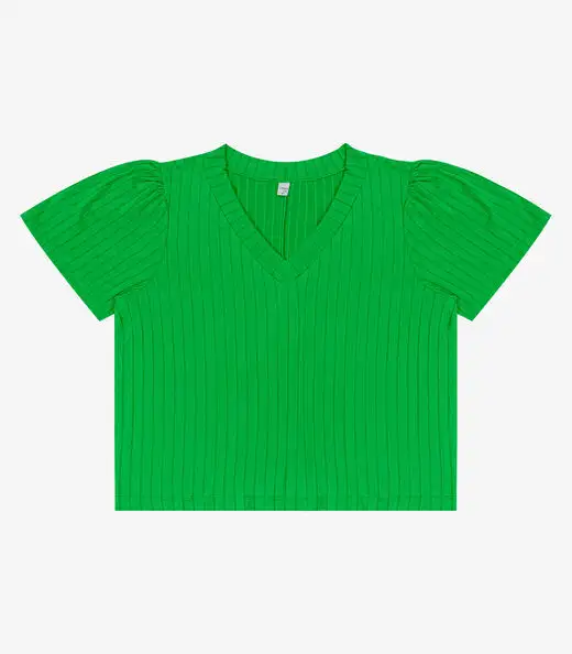 Blusa Canelada Plus Infinita Cor Verde