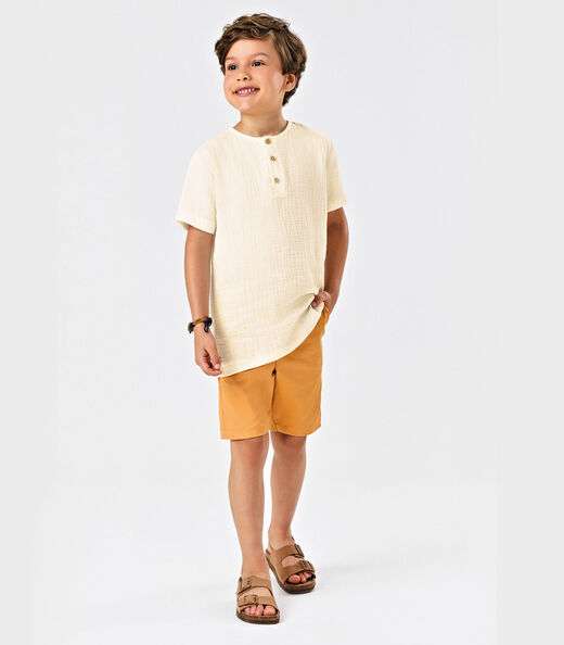 Conjunto Infantil Camisa Com Bermuda Trick Nick Bege