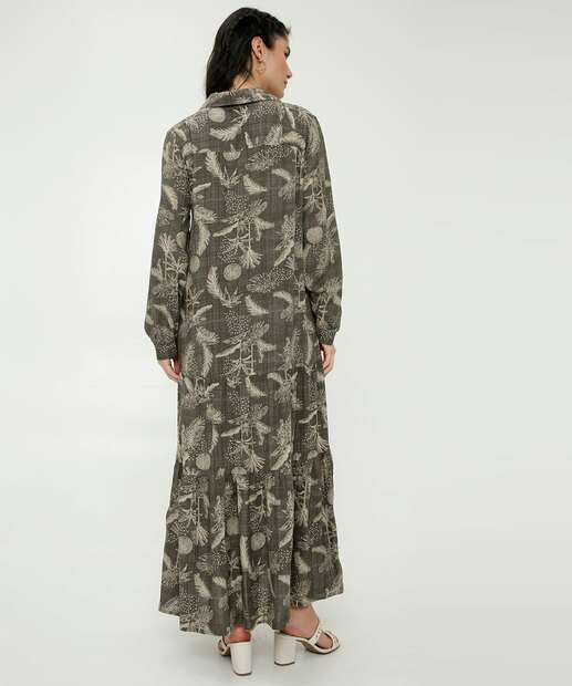 Vestido Longo Feminino Chemise Folhas Marisa