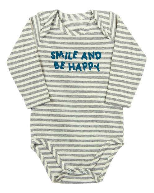Conjunto Bebê Inverno Casaco Body e Calça Plush e Cotton Listrado Smile And Be H