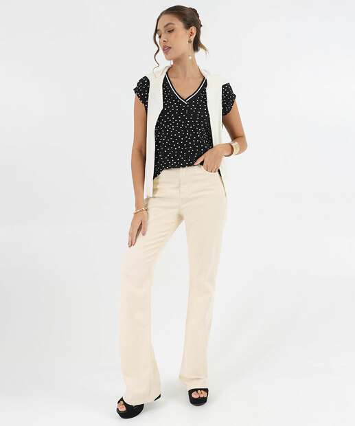 Blusa Feminina Estampa Poá Manga Curta Marisa Preto