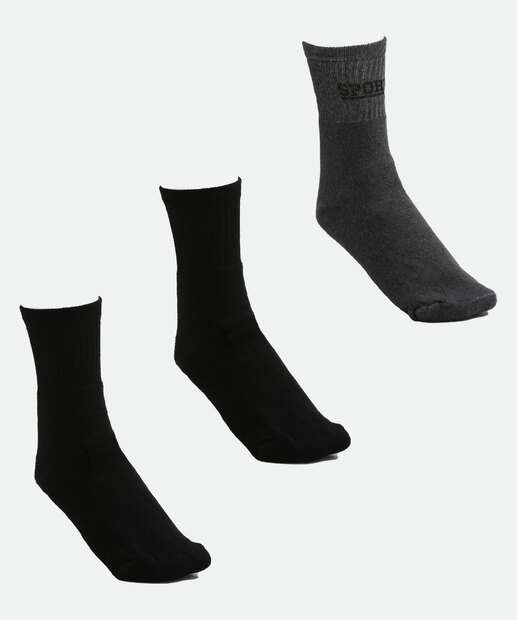 Kit 3 Pares Meias Cano Médio Masculina Esportivas