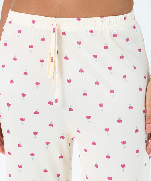 Calça Pijama Feminino Avulso Flores Marisa Off White
