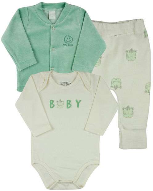 Image_Conjunto Plush Bebe Menino Menina Casaco Body e Culote Estampa Zebrinhas - Verde