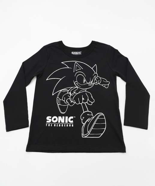 Camiseta Infantil Estampa Sonic Tam 4 a 10 Preto