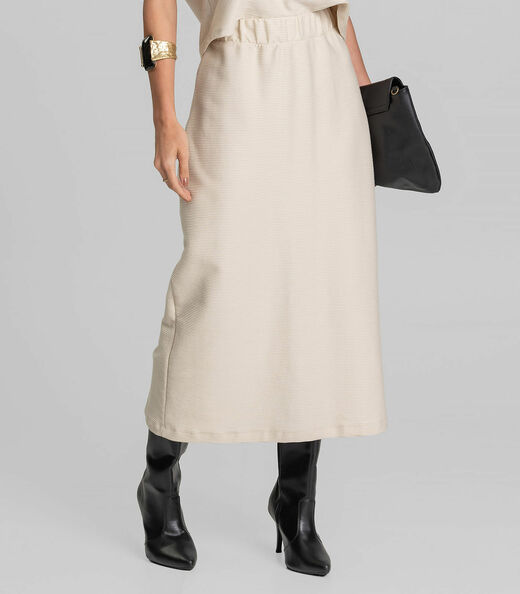 Saia Feminina Midi Moletinho Texturizado Dianna Bege
