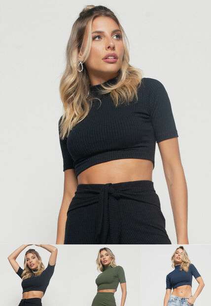 Image_Kit 3 Croppeds  Gola Alta Comfy Malha Canelada Verde, Preto e Azul