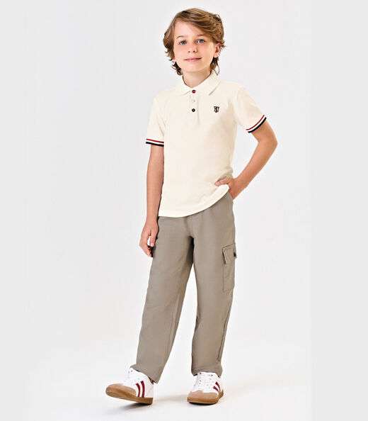 Polo Infantil Manga Curta Piquet Trick Nick Bege