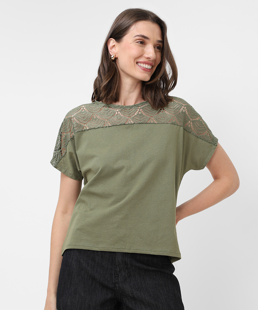Image_Blusa Feminina Rendada Manga Curta Marisa Verde