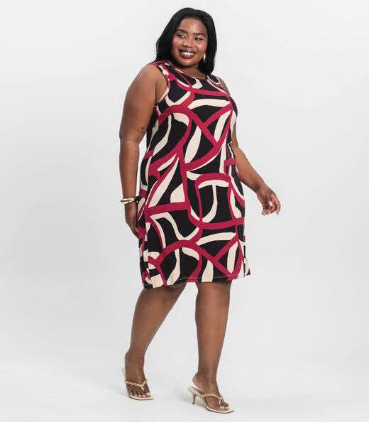 Vestido Plus Size Estampado Infinita Cor Vermelho