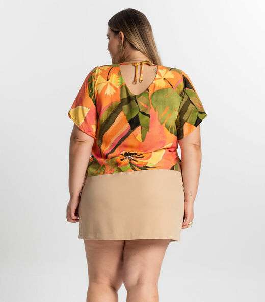 Blusa Feminina Plus Size Estampada Secret Glam Laranja