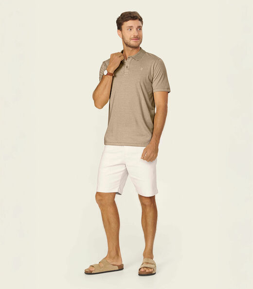 Polo Masculina Meia Malha Listrada Linho Diametro Marrom