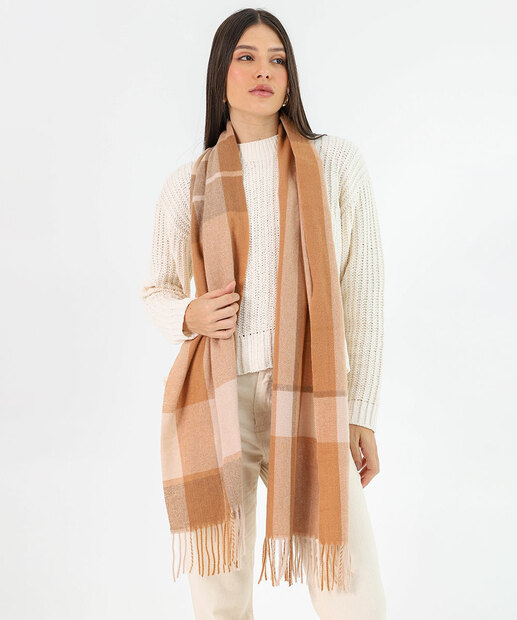 Cachecol Feminino Tricô Xadrez Marisa Bege