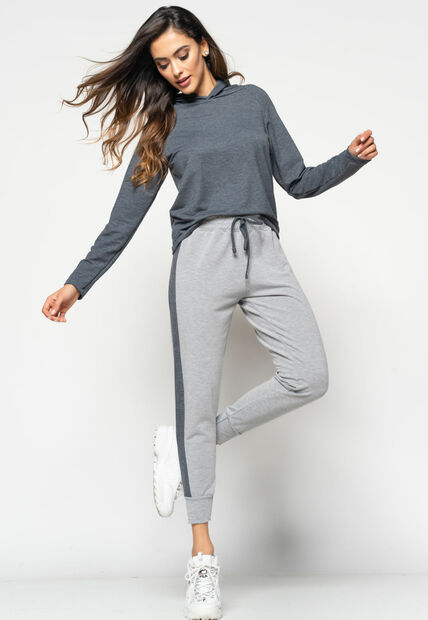 Calça  Comfy Jogger Com Faixa Lateral Moletinho MesclaeGrafite Salvatore Fashion