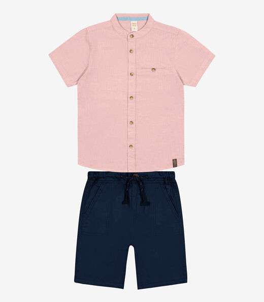 Conjunto Menino Camisa Com Bermuda Trick Nick Rosa