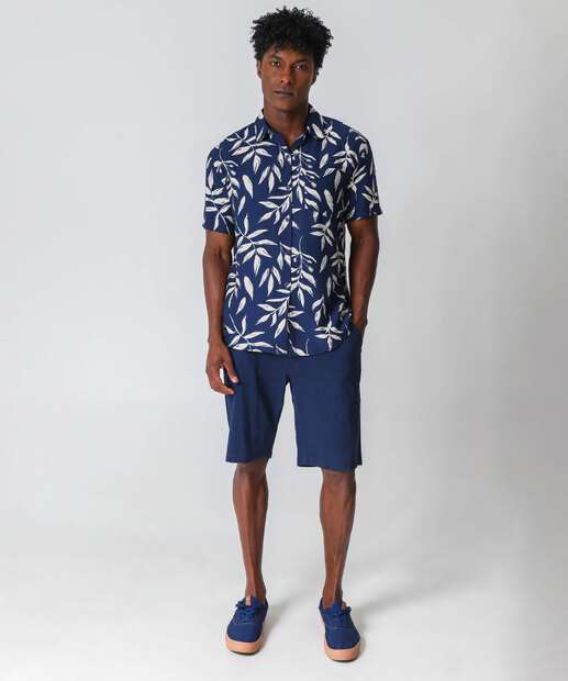Camisa Masculina Estampa Folhas Marisa Azul