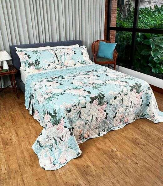 Cobreleito Solteiro Estampado Dupla Face Lepper Azul