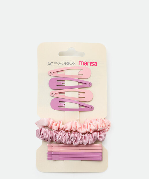 Image_Kit 12 Peças Presilhas E Elásticos De Cabelo Infantil Marisa Rosa