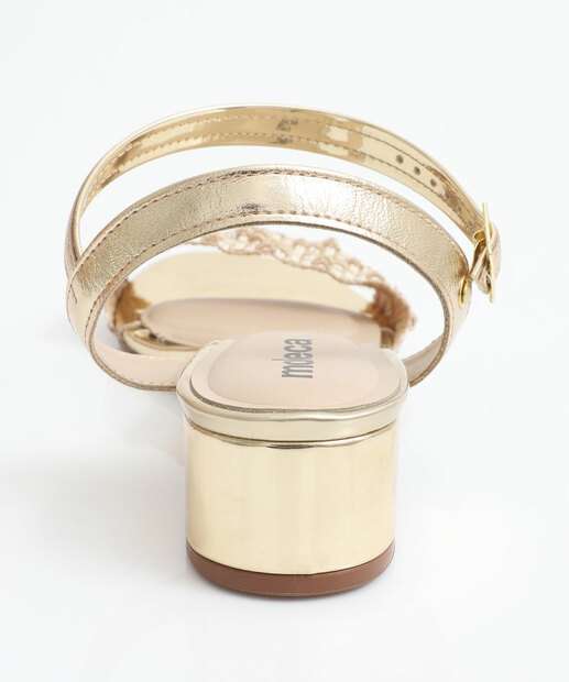 Sandália Feminina Salto Grosso Metalizada Moleca Dourada