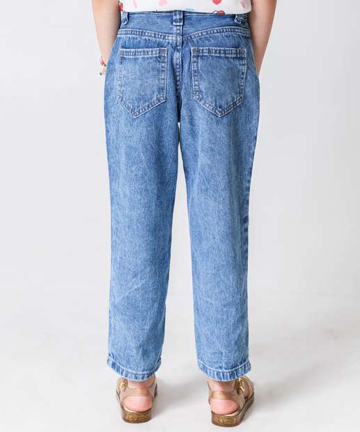 Calça Jeans Mom Strass Infantil Tam 4 a 10 Azul