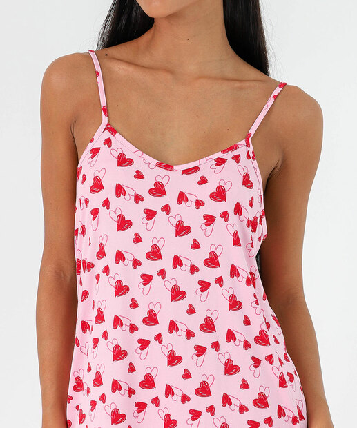 Camisola Estampa Corações Alças Finas Marisa Rosa